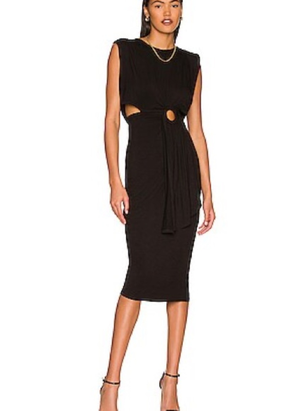 Steve Madden Black Sleeveless Midi Dress with Front Ring & Waist Tie